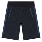 Boys Navy Blue Logo Shorts, 2, hi-res
