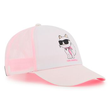 Girls White & Pink Choupette Cap