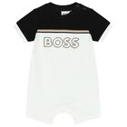 Baby Boys Black & White Logo Romper, 1, hi-res