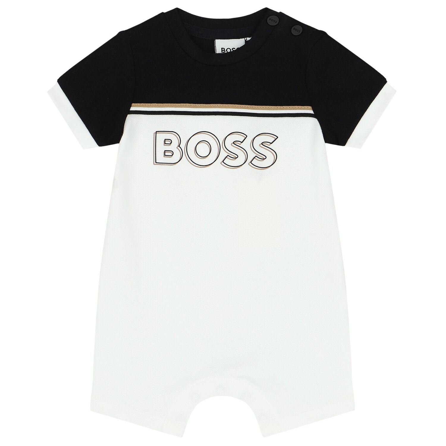 Baby Boys Black & White Logo Romper, 1, hi-res