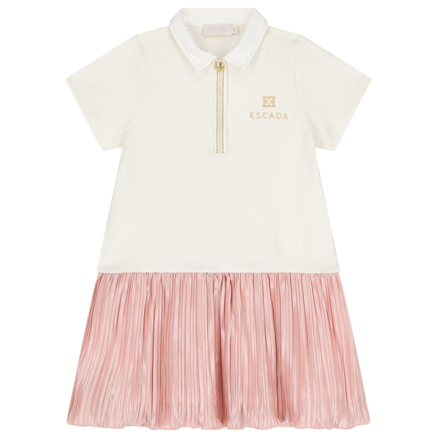 Girls Ivory & Pink Logo Dress, 1, hi-res