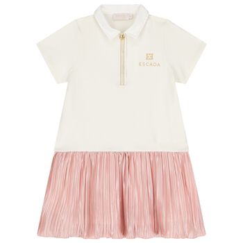Girls Ivory & Pink Logo Dress