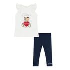 Baby Girls White & Navy Blue Teddy Bear Logo Leggings Set, 1, hi-res