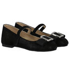 Girls Black Embellished Bow Shoes, 1, hi-res