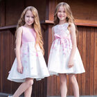 Girls White & Pink Petal Bow Dress, 1, hi-res