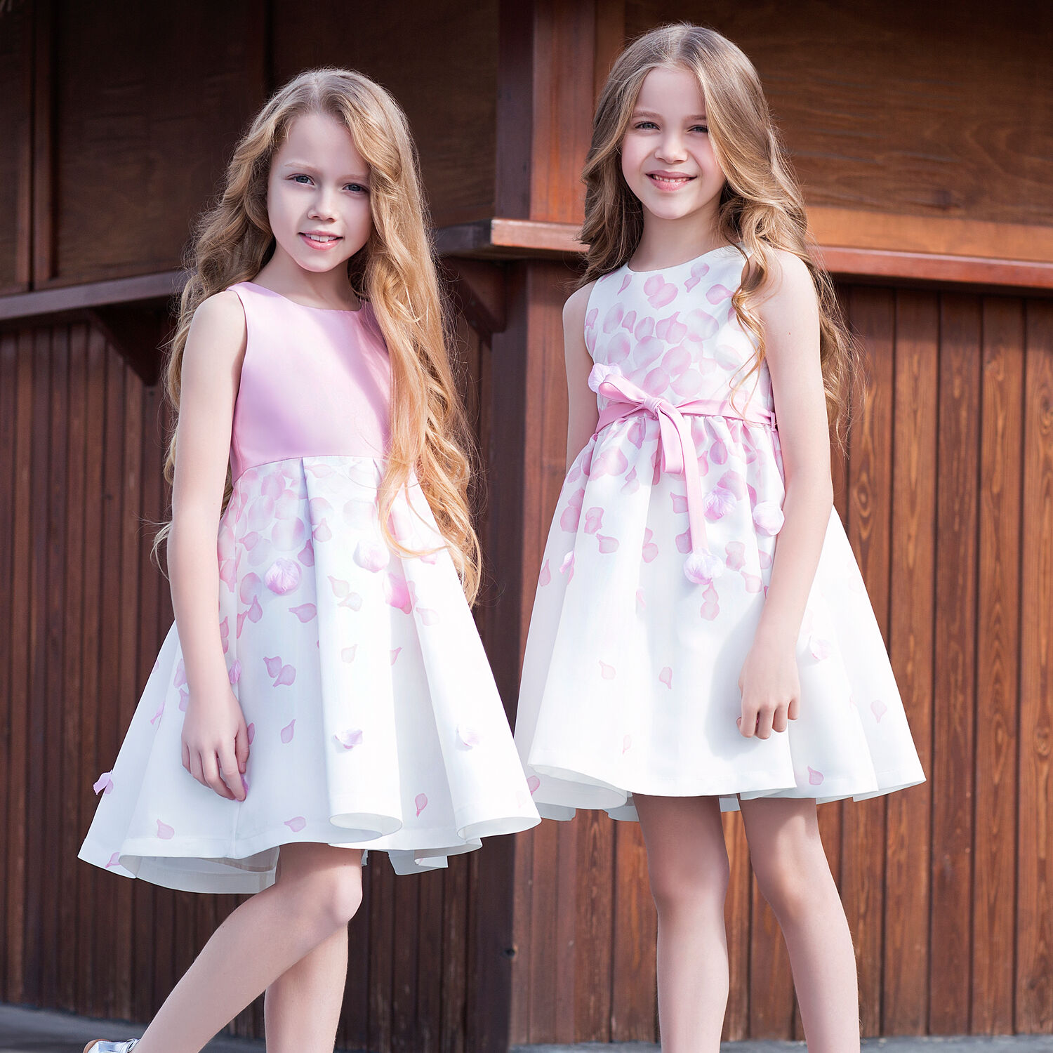 Girls White & Pink Petal Bow Dress, 1, hi-res