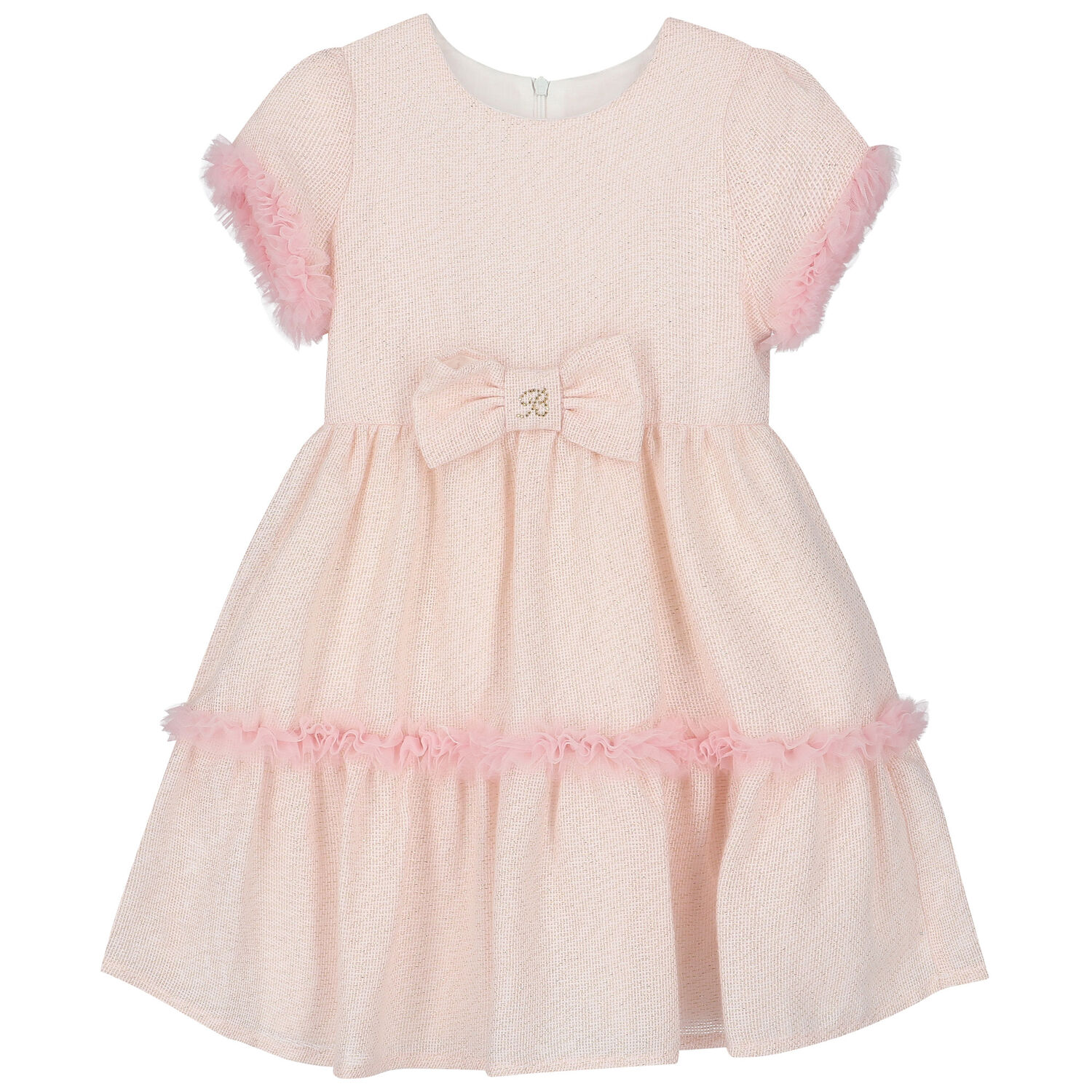 Girls Pink & Gold Bow Dress, 1, hi-res