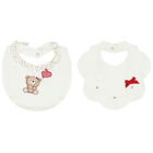 Baby Girls Ivory Teddy Bear Bibs (2 Pack), 1, hi-res