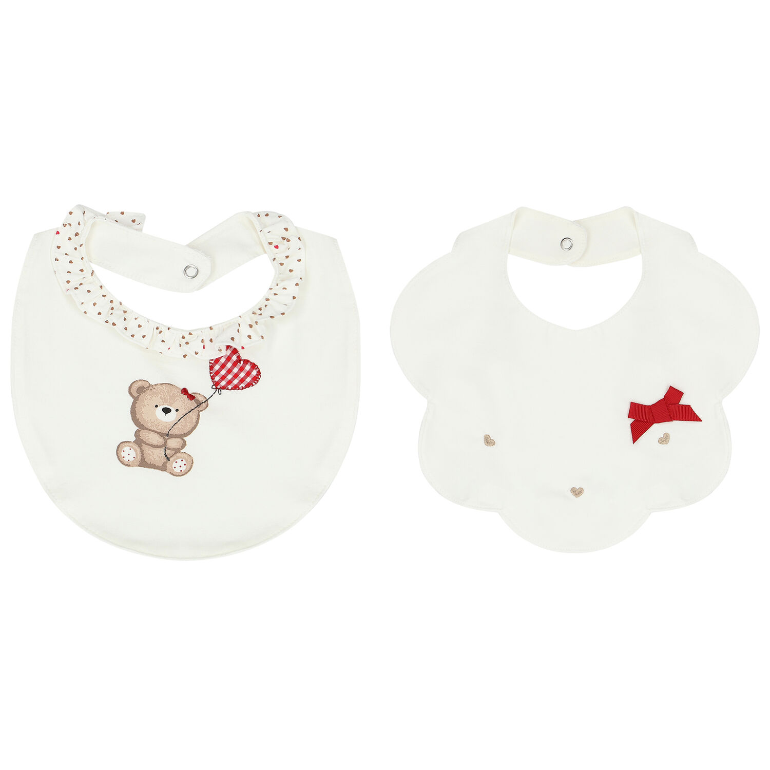 Baby Girls Ivory Teddy Bear Bibs (2 Pack), 1, hi-res