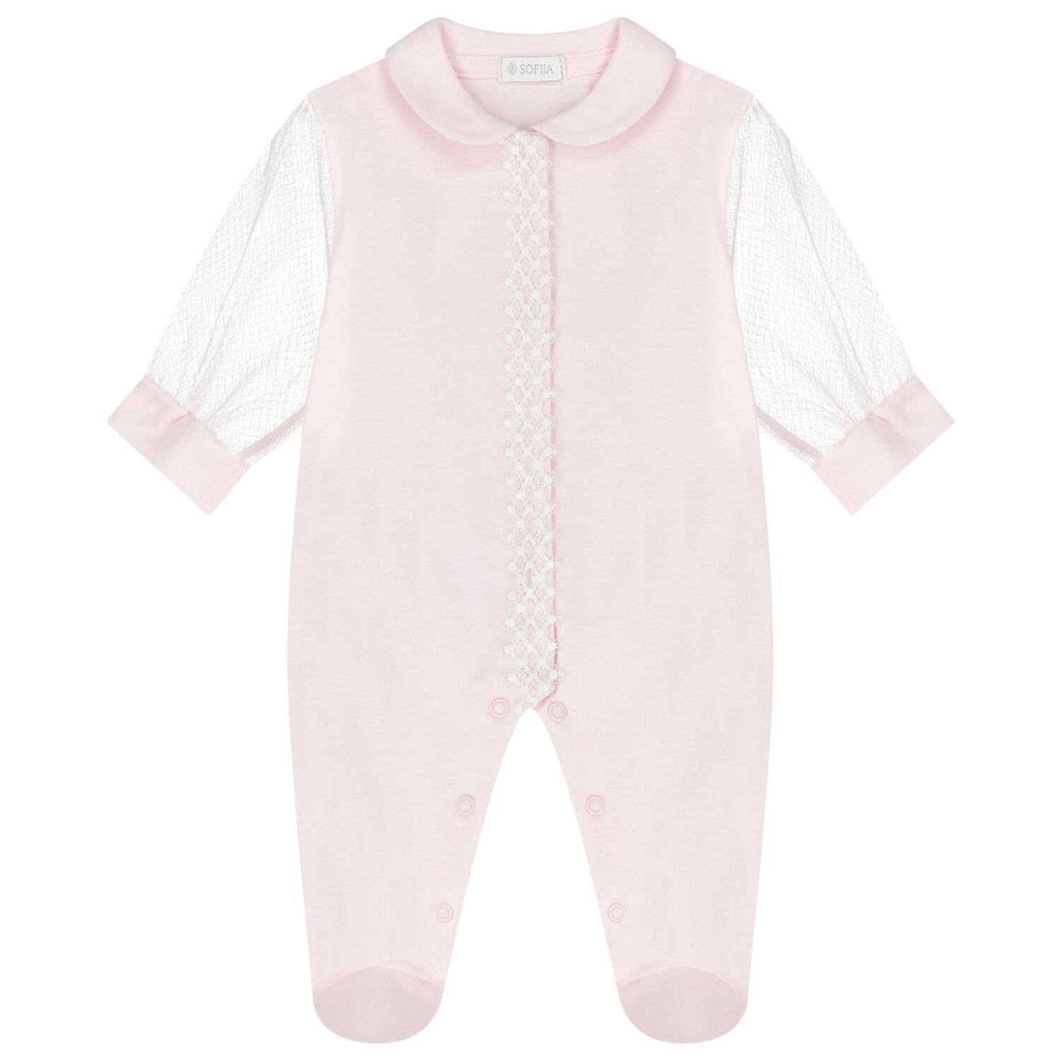 Baby Girls Pink Lace Babygrow, 1, hi-res