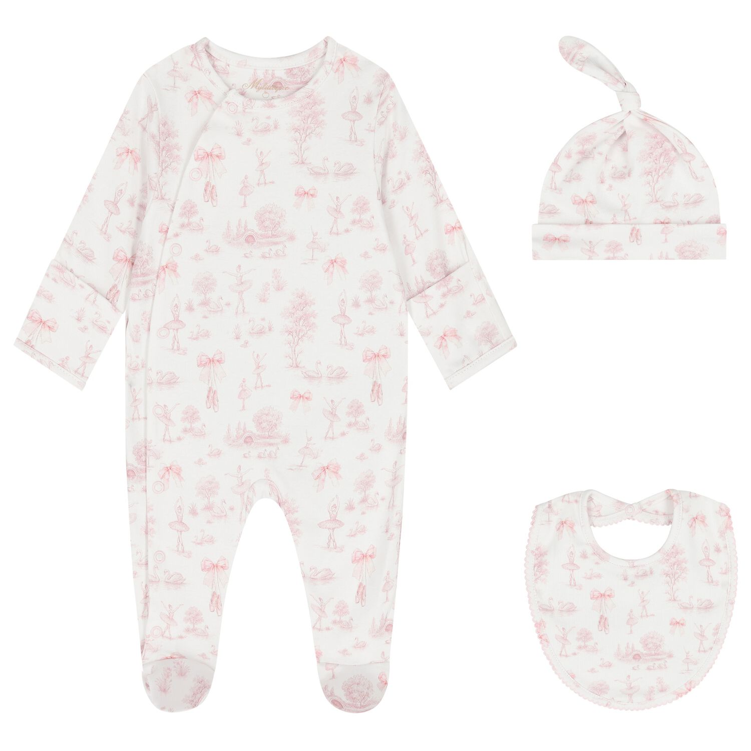 Baby Girls White & Pink Swan Babygrow Gift Set , 1, hi-res