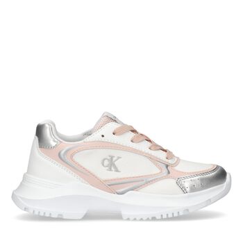 Girls White & Pink Logo Trainers