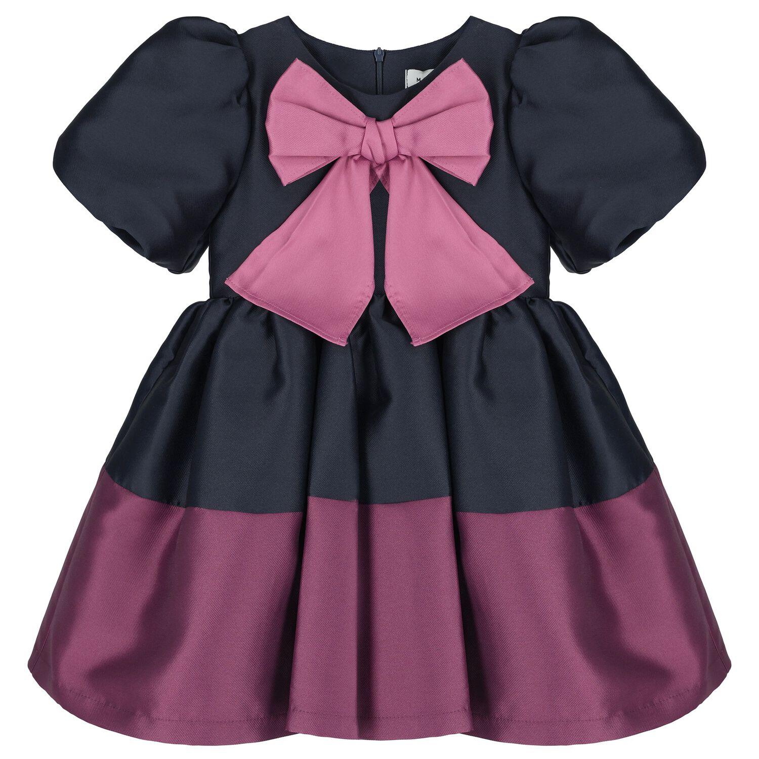 Girls Pink & Navy Blue Satin Bow Dress, 1, hi-res image number null
