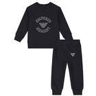 Younger Boys Navy Blue Logo Tracksuit, 1, hi-res