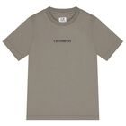 Boys Khaki Grey Logo T-Shirt , 3, hi-res