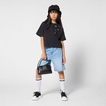 Girls Black Logo Hooded Zip-Up Top