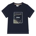 Younger Boys Navy Blue Logo T-Shirt, 1, hi-res
