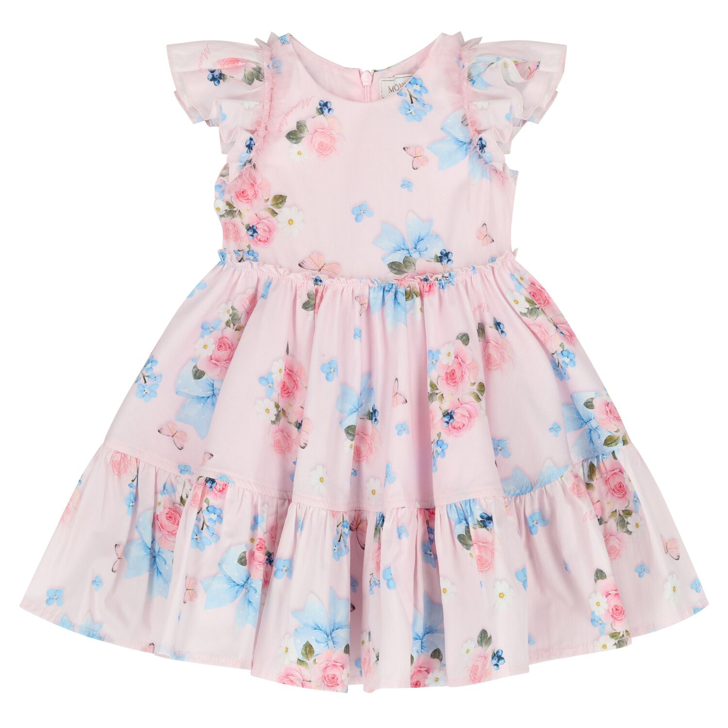 Younger Girls Pink Florals & Bows Dress, 1, hi-res