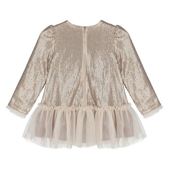 Younger Girls Gold Embellished Sequin Dress