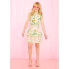 Girls White & Green Embroidered Floral Dress, 1, hi-res