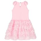 Girls Pink Tulle & 3D Flower Dress, 2, hi-res
