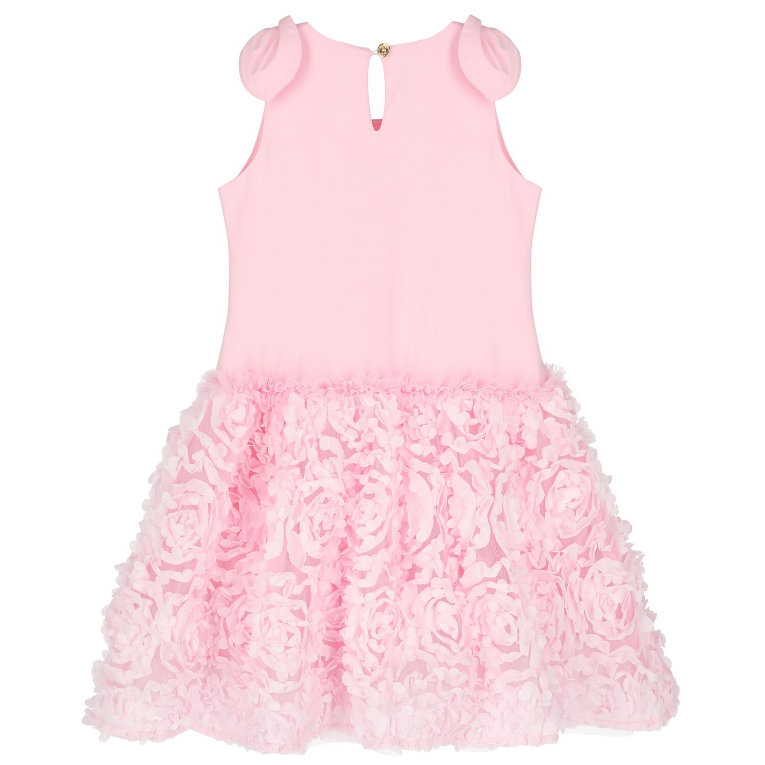 Girls Pink Tulle & 3D Flower Dress, 2, hi-res