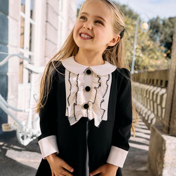 Girls Black & Beige Ruffled Dress