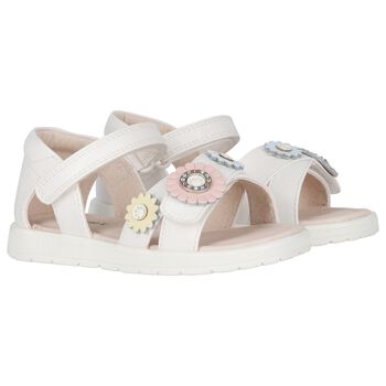 Younger Girls Ivory Flower Sandals