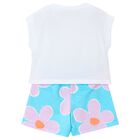 Girls White & Aqua Floral Shorts Set, 2, hi-res
