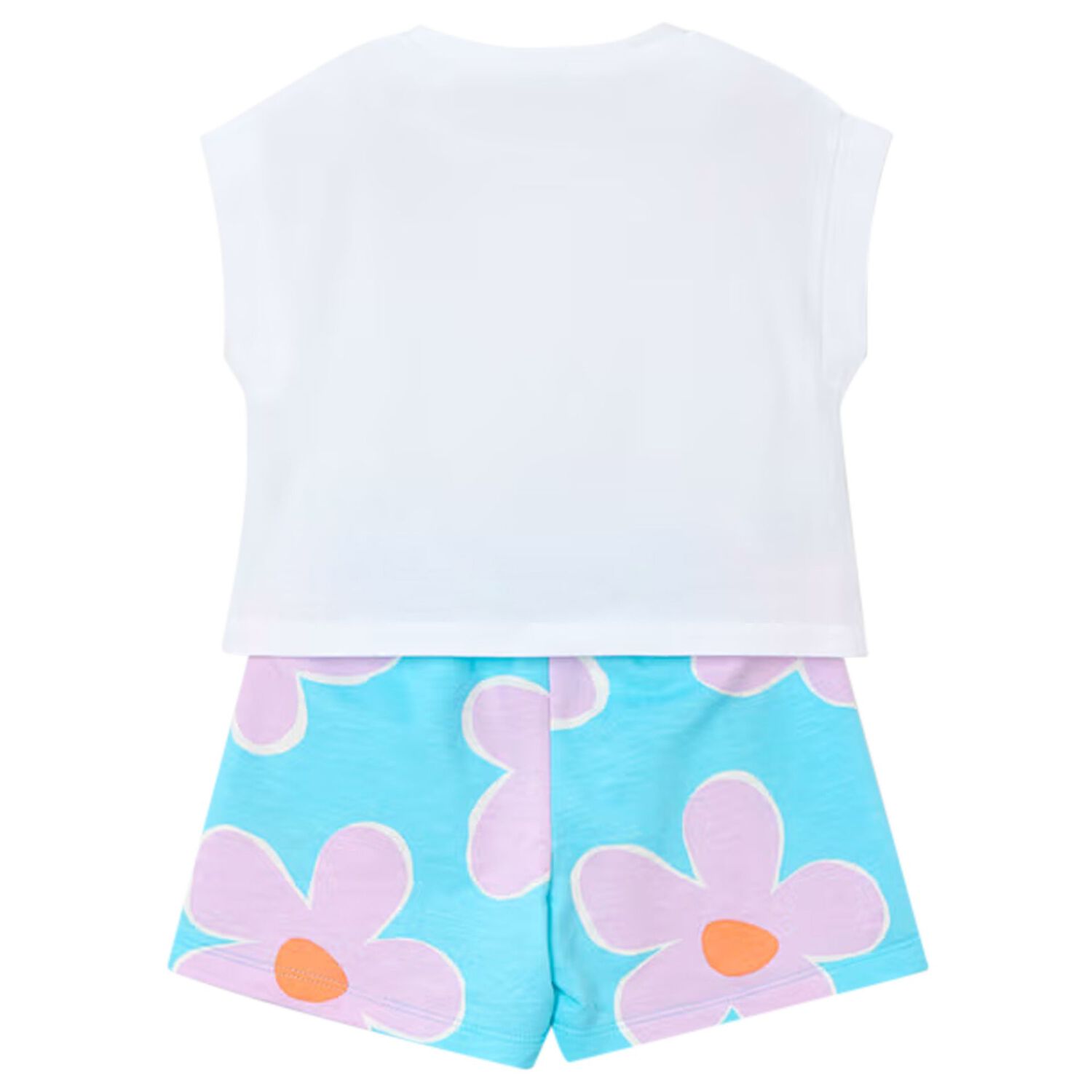 Girls White & Aqua Floral Shorts Set, 2, hi-res