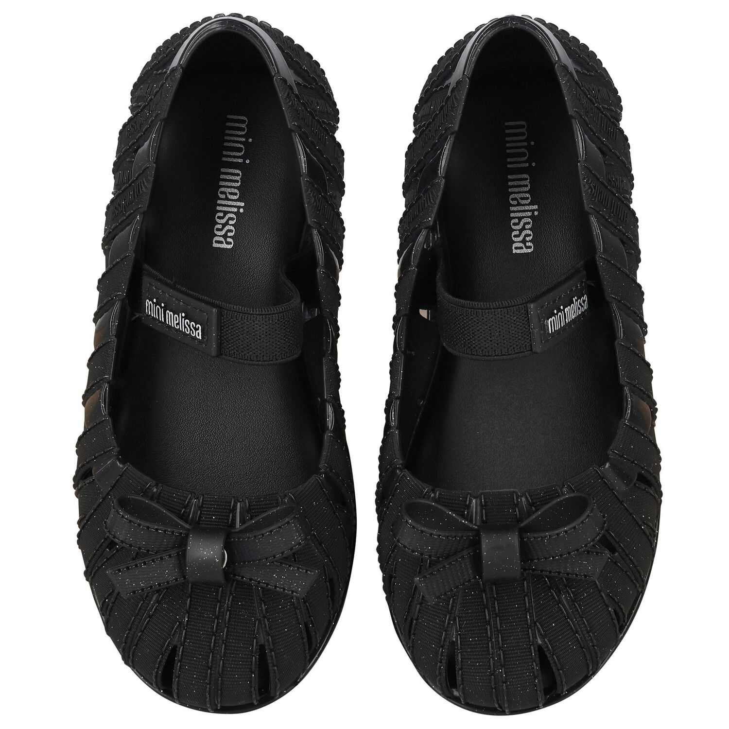 Younger Girls Black Bow Shoes, 1, hi-res