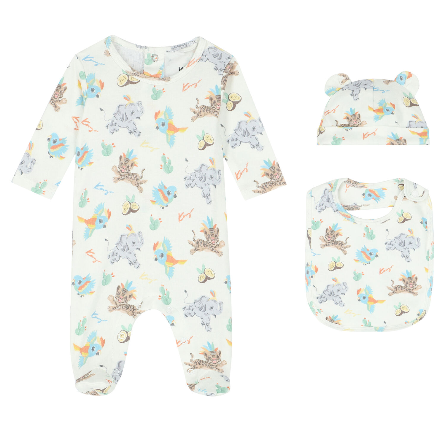 White Animals Babygrow Set, 1, hi-res