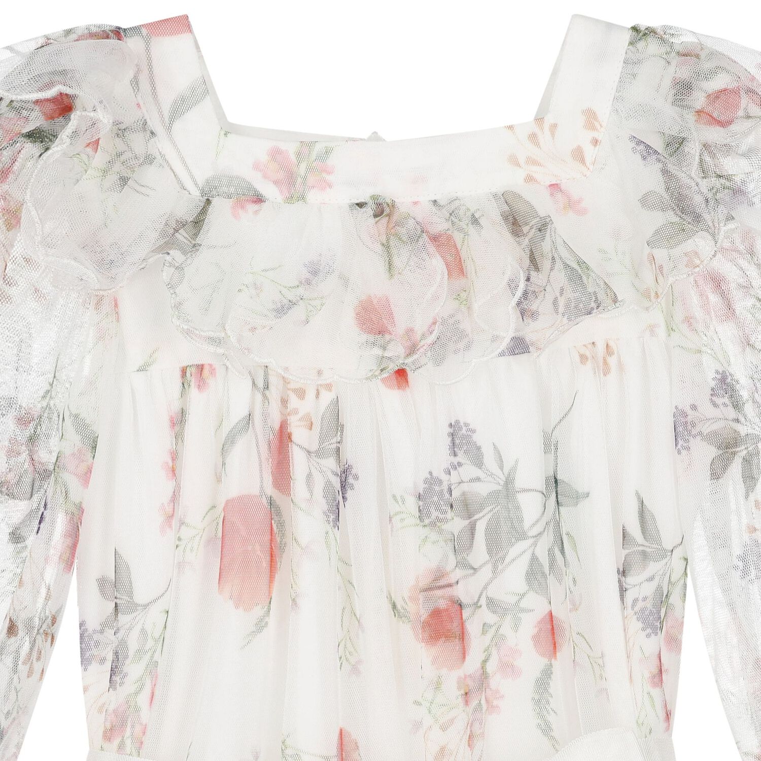 Girls Ivory Floral Tulle Dress, 1, hi-res image number null