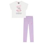 Girls White & Purple Disney Logo Leggings Set, 1, hi-res