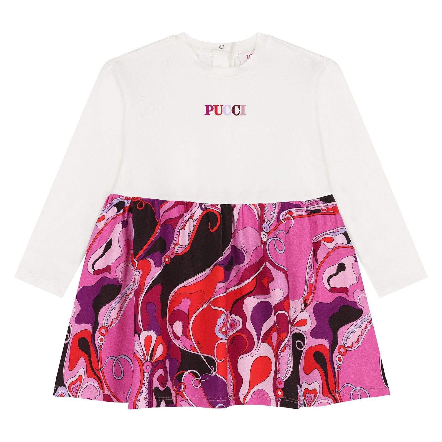 Younger Girls Pink & White Logo Orchidee Dress, 1, hi-res