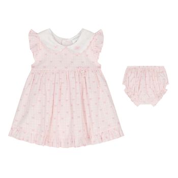 Baby Girls Pink & White Bow Dress Set