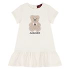 Younger Girls Ivory Teddy Bear Logo Dress, 1, hi-res