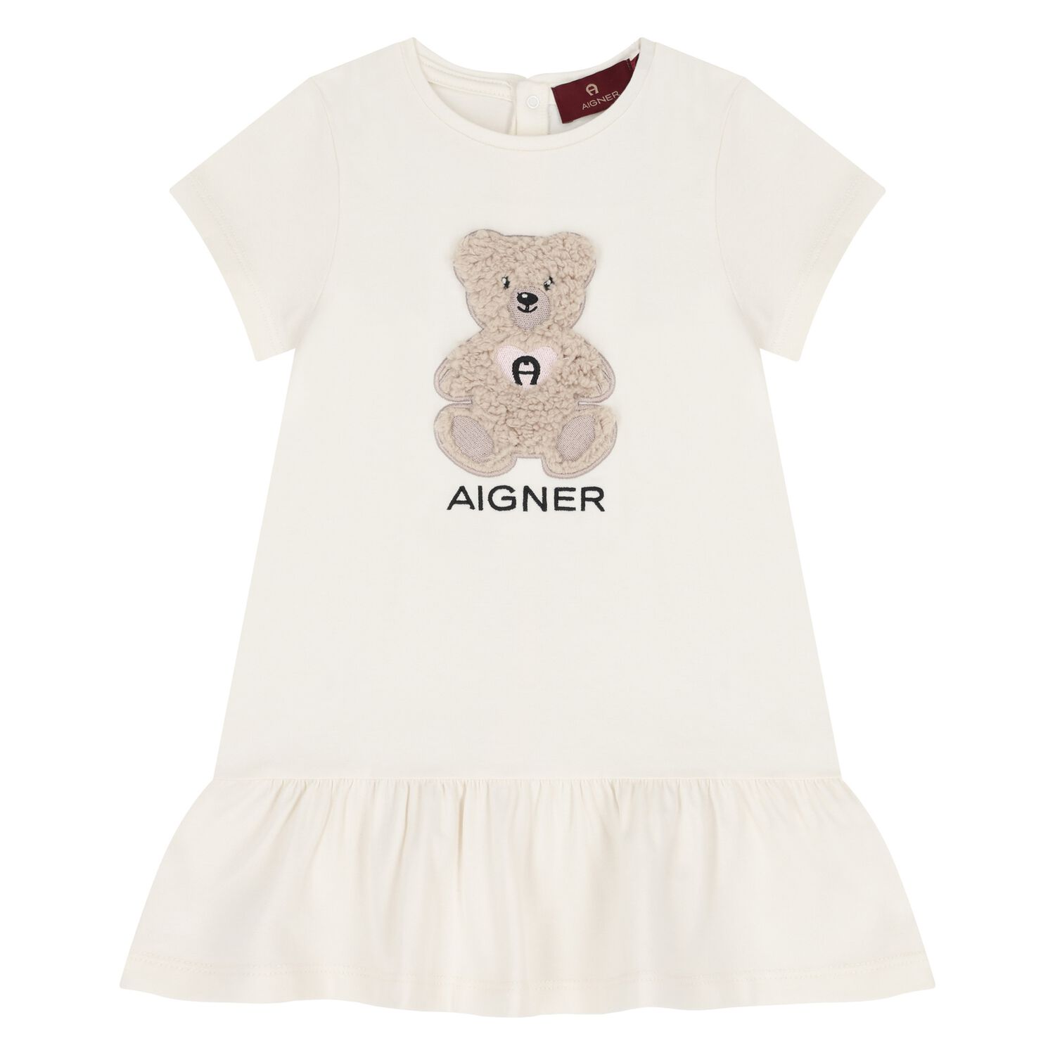 Younger Girls Ivory Teddy Bear Logo Dress, 1, hi-res image number null