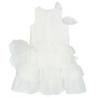 Girls White Organza 3D Floral Tiered Dress, 1, hi-res
