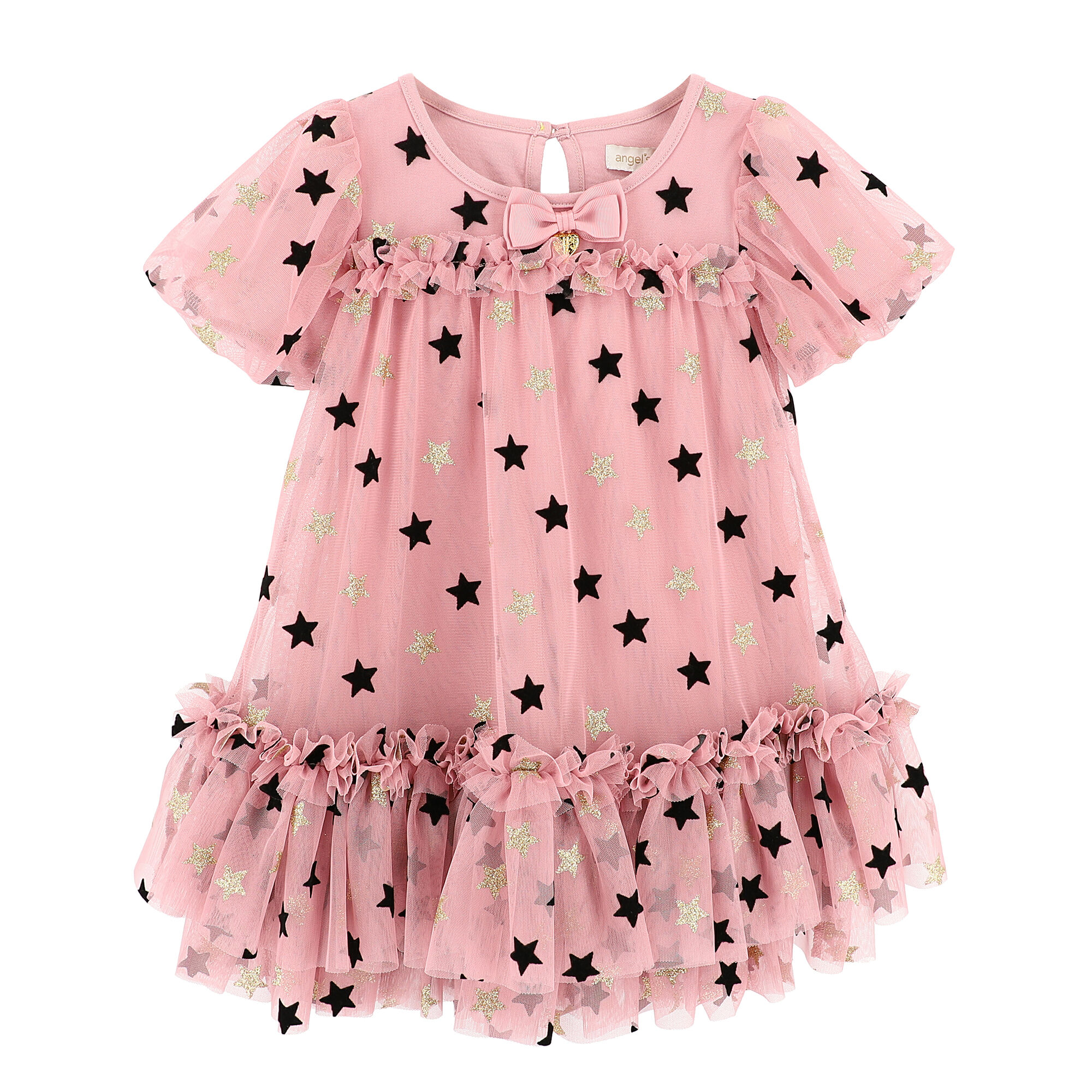 Angel s Face Girls Pink Gold Black Stars Tulle Dress Junior Couture UK