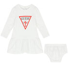Baby Girls White Logo Dress Set, 1, hi-res