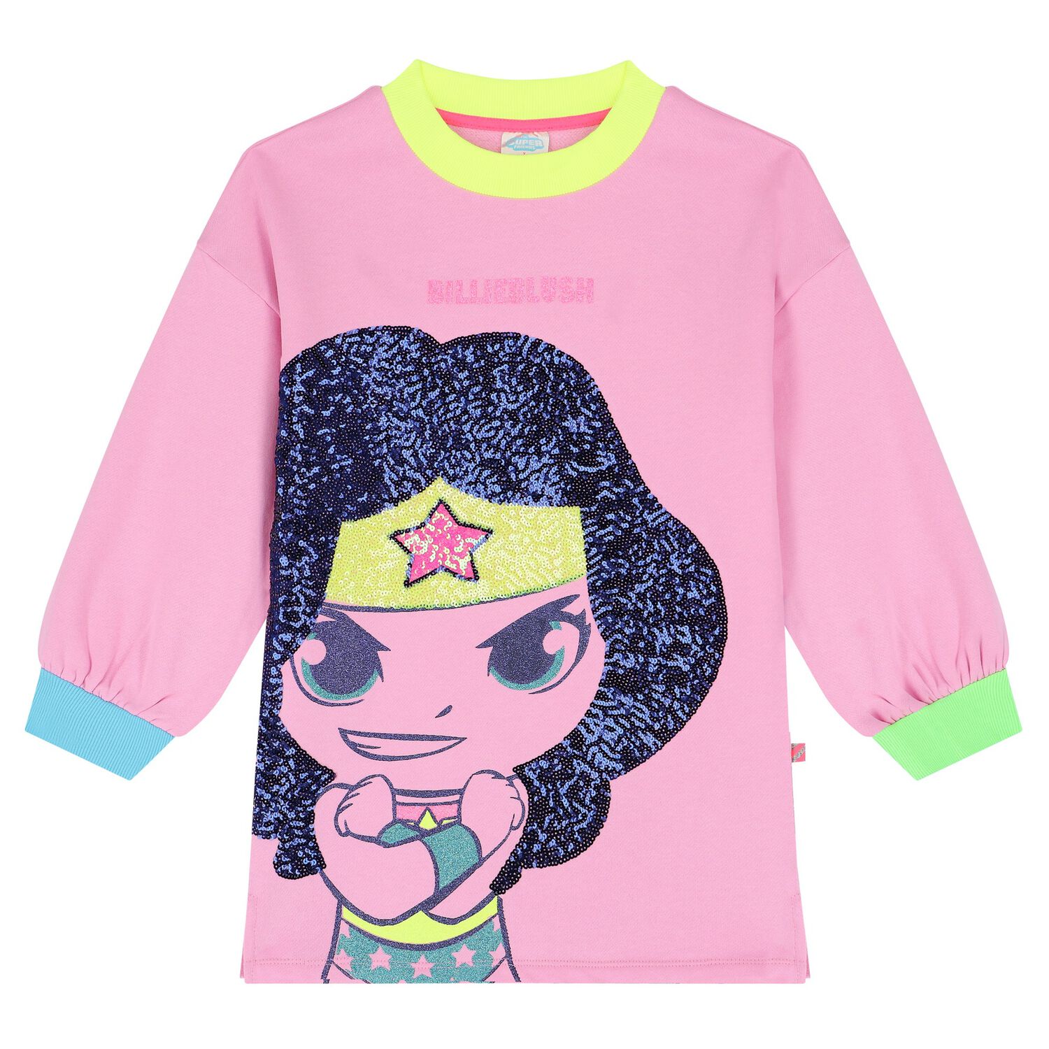 Girls Pink Wonder Woman Sweatshirt Dress, 1, hi-res image number null