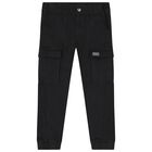 Boys Black Logo Cargo Trousers, 1, hi-res