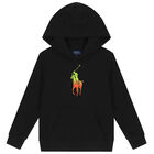 Boys Black Logo Hooded Top, 2, hi-res