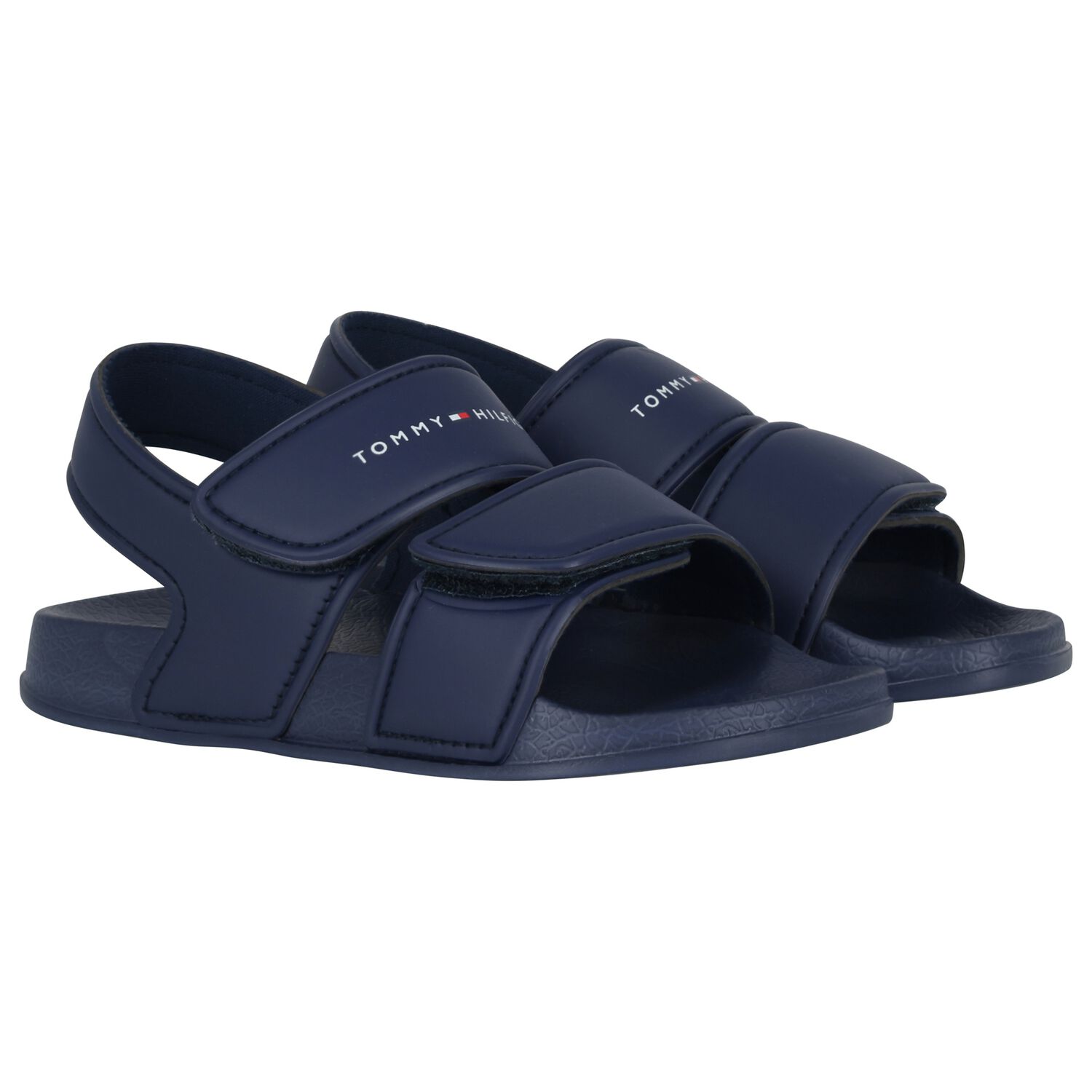 Boys Navy Blue Logo Sandals, 1, hi-res