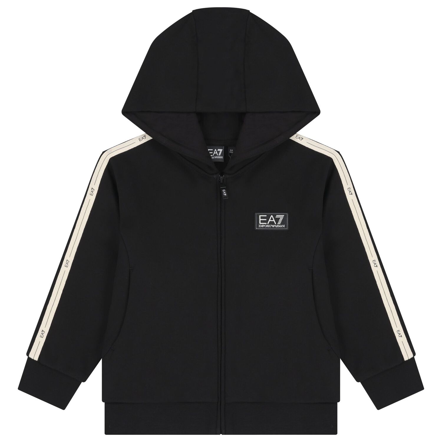Boys Black Logo Hooded Zip Up Top, 2, hi-res