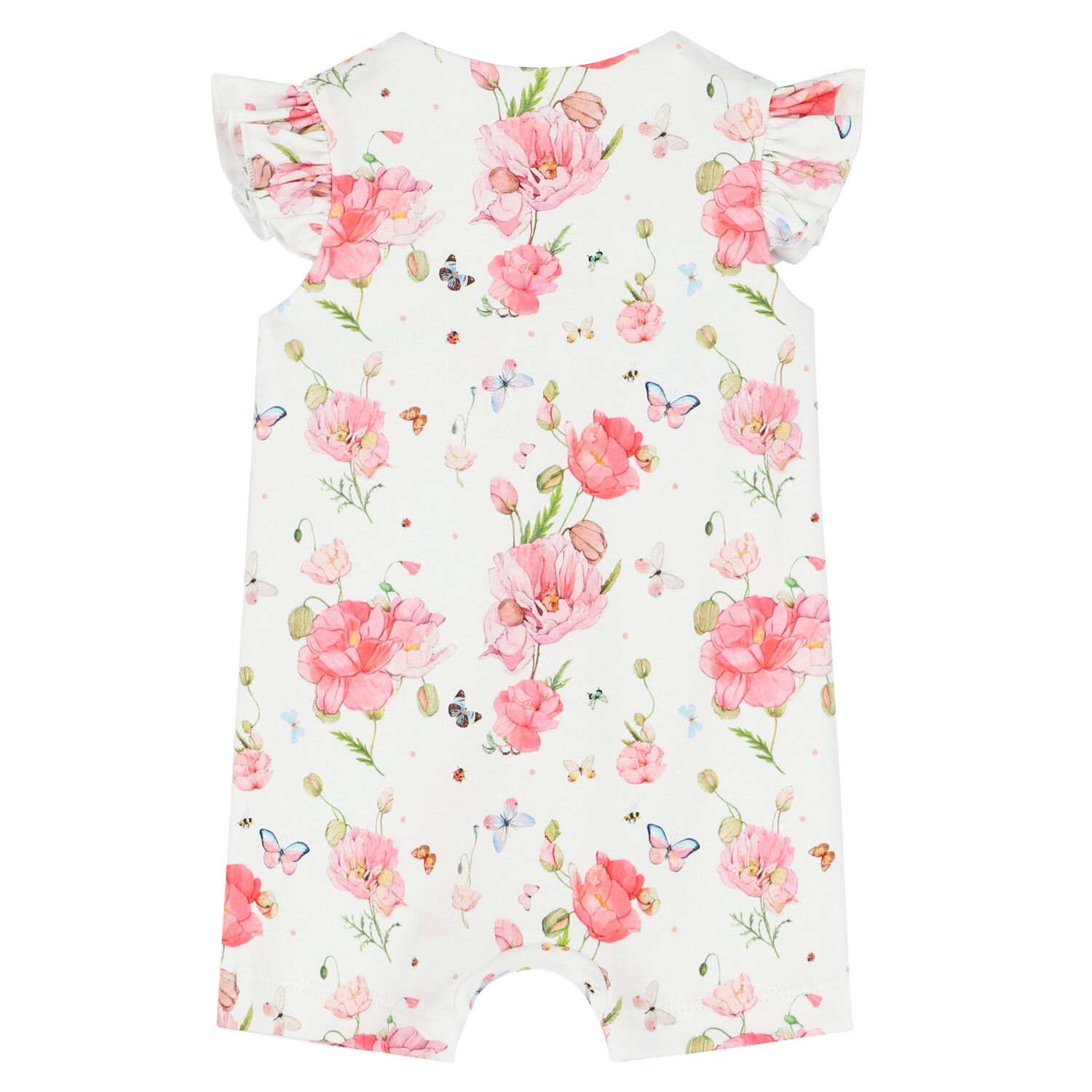 Baby Girls White & Pink Floral Romper, 1, hi-res