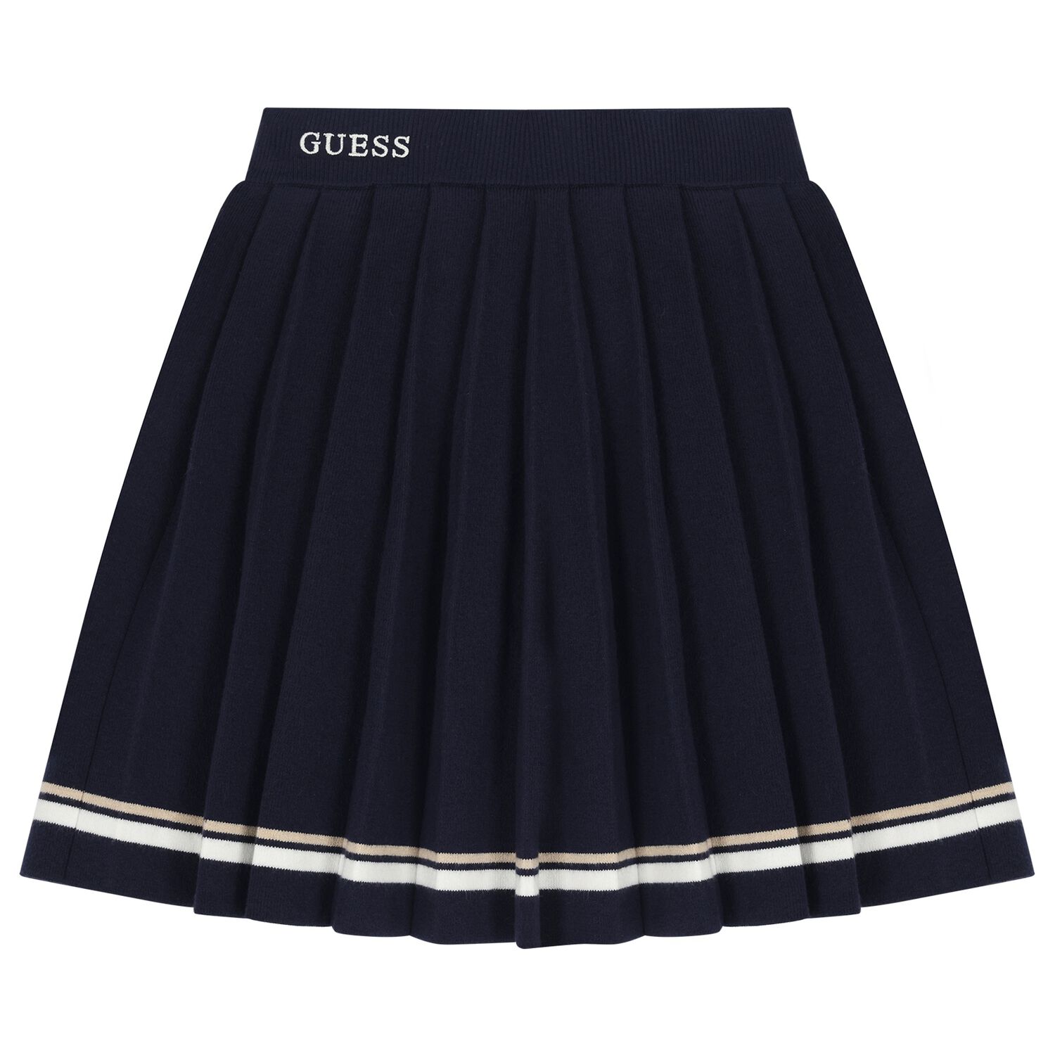 Girls Navy Blue Logo Knitted & Pleated Skirt, 2, hi-res