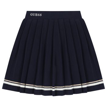 Girls Navy Blue Logo Knitted & Pleated Skirt