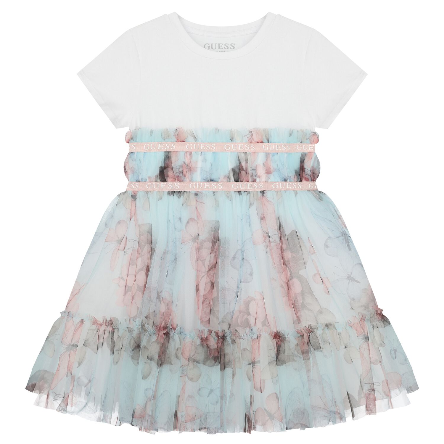Girls White & Green Logo Tulle Dress, 1, hi-res image number null